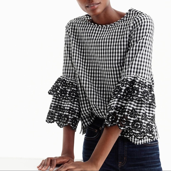 J. Crew Tops - J.Crew Embroidered Bell Sleeve Blouse Sz 4 EUC